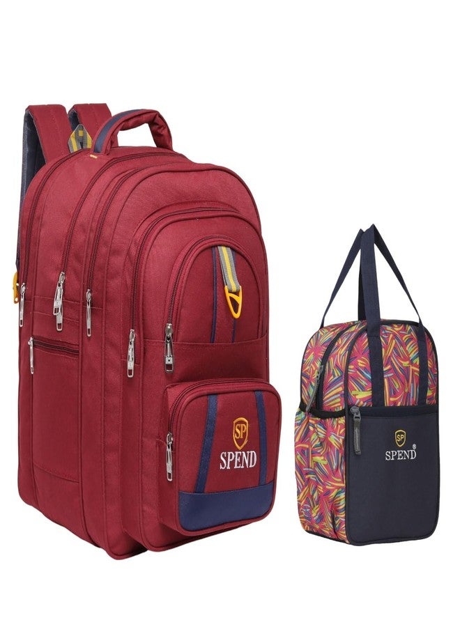 حقيبة ظهر مدرسية مع حقيبة غداء من سبند | حقيبة مدرسية واسعة متعددة الأغراض للطلاب | تصميم متين متعدد الجيوب، خفيف الوزن، بسعة تخزين عالية، مناسبة للصفوف من الخامس إلى العاشر (أحمر، أزرق داكن) - Image 1